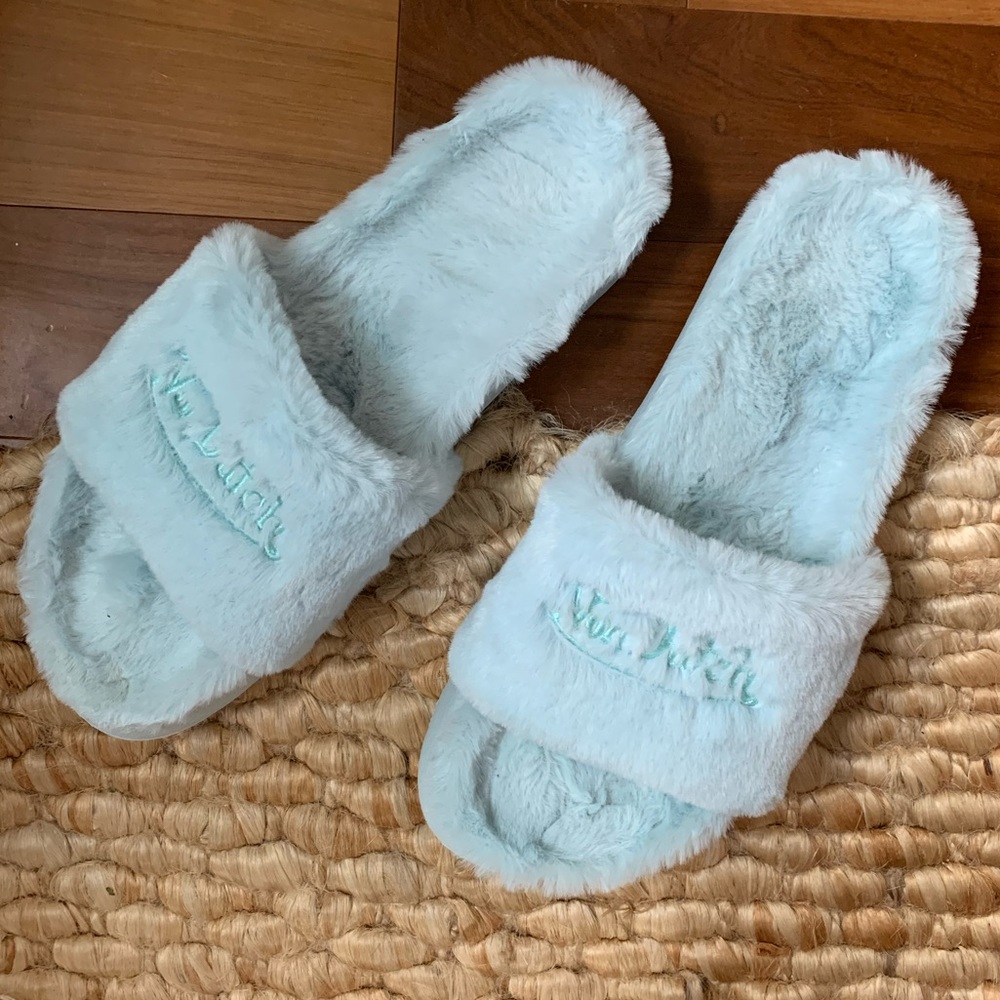 Bob Dutch Blue Fur Slip On Slide Sandals